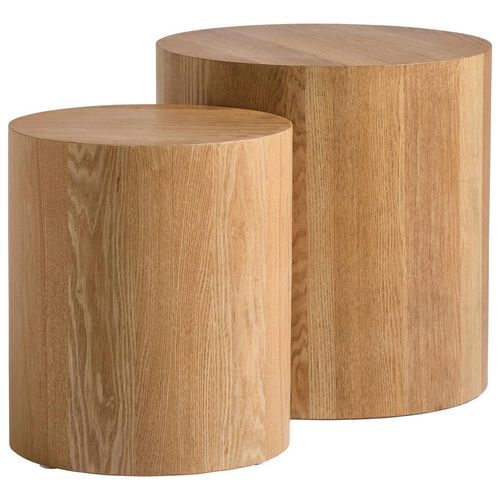 Xora Beistelltischset Mike , Eiche , Holzwerkstoff , 2-teilig , rund , Säule , 30-38x34-39x30-38 cm , Wohnzimmer, Wohnzimmertische, Satztische