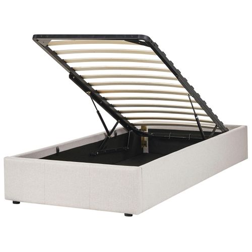 BELIANI Polsterbett Hellbeige Stoffbezug mit Lattenrost 90 x 200 cm Hochklappbar Bettkasten Skandi Modern Einzelbett Schlafzimmer Ausstattung