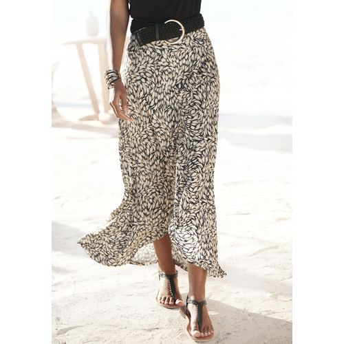 Jerseyrock BUFFALO, Damen, Gr. 46, schwarz (schwarz, taupe bedruckt), Jersey, Obermaterial: 100% Viskose, bedruckt, casual, figurumspielend knöchellang, Röcke, mit Alloverprint, sommerlicher Maxirock in Wickeloptik, Topseller