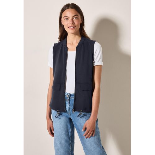 Kurzweste CECIL, Damen, Gr. XXL (46), blau (universal blau), Stoff, 49% Polyester, 44% Modal, 7% Elasthan, unifarben, casual, comfort fit normal, hoch geschlossener Ausschnitt, Westen, mit Tunnelzug am Saum