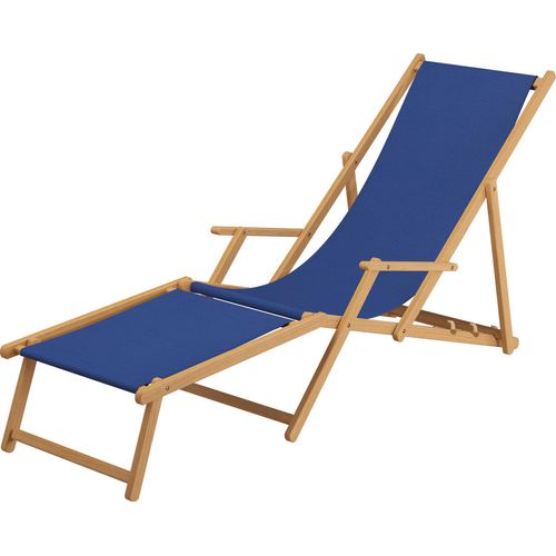 Holz-Liegestuhl Gartenliege mit viel Zubehör nach Wahl Stofffarbe blau V-10-307N