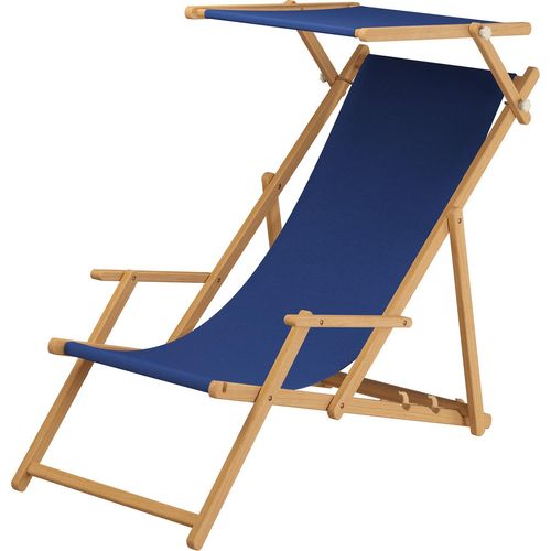 Holz-Liegestuhl Gartenliege mit viel Zubehör nach Wahl Stofffarbe blau V-10-307N