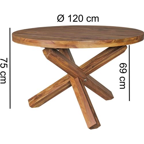 WOHNLING Esszimmertisch rund Ø 120 cm Sheesham Massiv-Holz Esstisch Küchentisch
