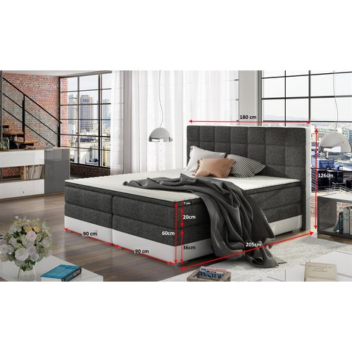 Boxspringbett Bett PRATO Webstoff Schwarz/ Kunstleder Weiß 180x200cm