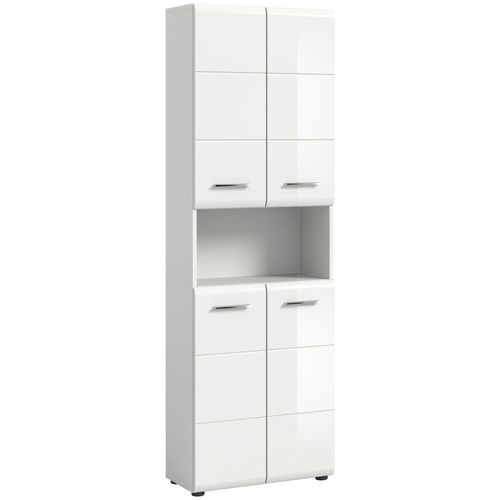 Mid.you Hochschrank , Weiß, Weiß Hochglanz , Holzwerkstoff , 3 Fächer , 60x185x30 cm , Badezimmer, Badezimmerschränke, Hochschränke