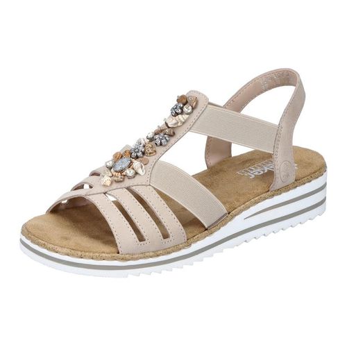 Riemchensandale RIEKER, Damen, Gr. 40, beige, Lederimitat, modisch, Schuhe, Sommerschuh, Sandalette, Keilabsatz, mit sommerlicher Verzierung, Topseller