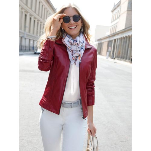 Lederjacke MAINPOL, Damen, Gr. 52, rot (kirsche), 100% Lammnappaleder, unifarben, Langarm, Jacken