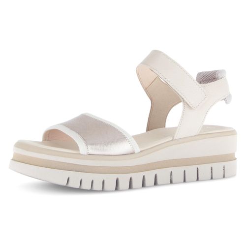 Keilsandalette GABOR, Damen, Gr. 40, beige (goldfarben, creme), Glattleder, klassisch, Schuhe, Plateau, Riemchensandale, Sommerschuh mit Fersenpolsterung