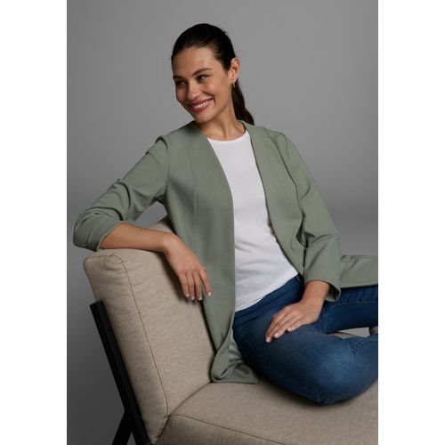 Longblazer LAURA SCOTT, Damen, Gr. 34, mint, eco, Jersey, Obermaterial: 97% Polyester, 3% Elasthan, feminin, figurbetont, tiefer V-Ausschnitt, 3/4-Ärmel, Blazer, mit Reißverschlüssen