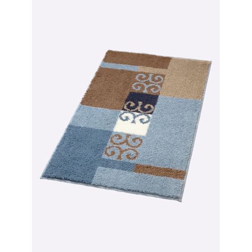 Badematte GRUND Gr. 4, blau (bleu, beige), WC-Vorleger halbrundmit Ausschnitt (50cm x 50cm),, Badematten