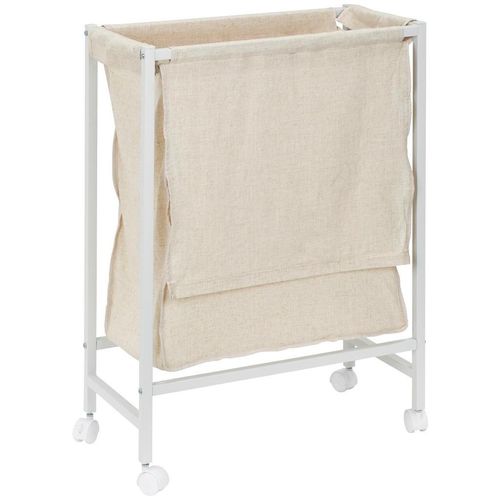 PBJ Wäschekorb , Weiß, Beige , Metall, Textil , 55x78x29 cm , Ordnen & Aufbewahren, Wäschekörbe & Tonnen