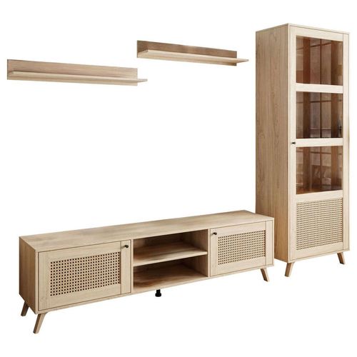 Mid.you Wohnwand , Eiche , Metall , 4-teilig , 3 Fächer , Made in EU , stehend , Wohnzimmer, Wohnwände, Anbauwände