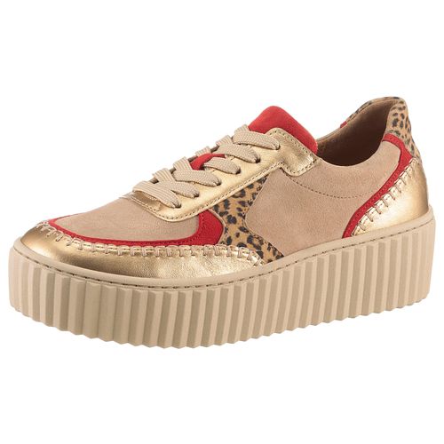 Plateausneaker GABOR, Damen, Gr. 39, beige, goldfarben kombiniert, Ziegenveloursleder, Nappaleder, sportlich, Schuhe, Freizeitschuh, Halbschuh, Schnürschuh mit Best Fitting-Ausstattung