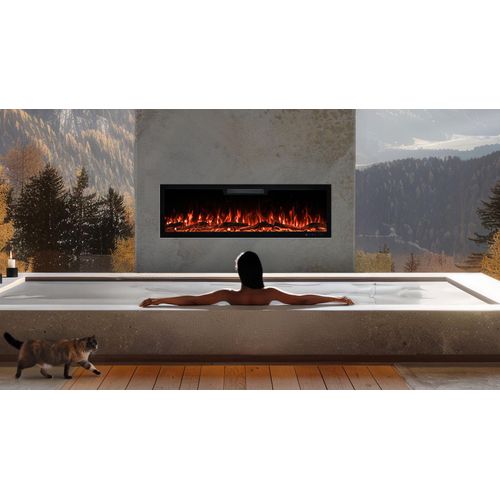 Elektrokamin AFLAMO Elite 183 - Ultra-realistische Flammenoptik - Zur Wandmontage oder zum Einbauen - 183x46x13 cm - Dekorativer LED-Elektrokamin mit Heizfunktion 750/1500 W