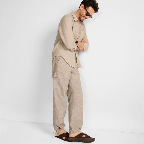 Leinenmix-Cargohose, Herren,  Braun, Leinen/Baumwoll-Mischung, by Lands' End
