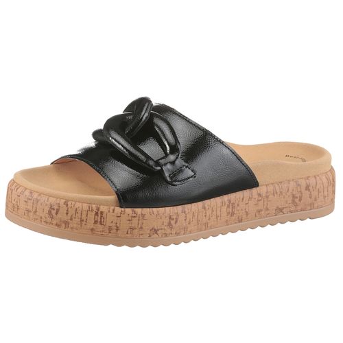 Pantolette GABOR, Damen, Gr. 43, schwarz, Lackleder, glänzend, modisch, Schuhe, Plateau, Sommerschuh, Schlupfschuh mit bezogener Zierkette