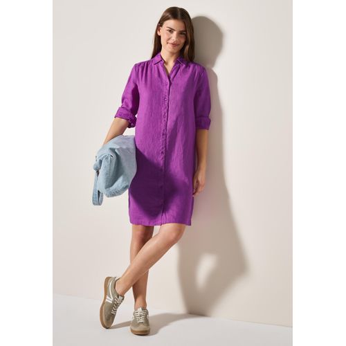 Blusenkleid CECIL, Damen, Gr. L (42), N-Gr, magenta lacquer, Web, Obermaterial: 100% Leinen, unifarben, casual, weit knielang, V-Ausschnitt, Halbarm 1-Knopf-Manschette, Kleider, aus Leinen und mit 3/4-Arm