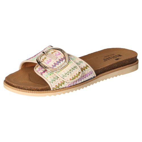 Pantolette MUSTANG SHOES, Damen, Gr. 37, beige pastellfarben, Synthetik, Flechtoptik, modisch, Schuhe, Flats, Sommerschuh, Sandale in Flechtoptik