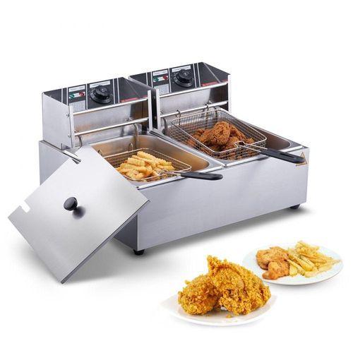 Kommerzielle Elektrische Fritteuse - 2500W+2500W Edelstahl - Abnehmbar.