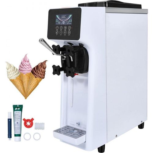 Eismaschine für Gewerblich Gebrauch - 10 L pro Stunde, 900 W, Softeismaschine für eine Geschmacksrichtung, auf der Arbeitsplatte - mit 4 L Trichter, 1,6 L Zylinder, LCD-Bildschirm, Vorkühlung.