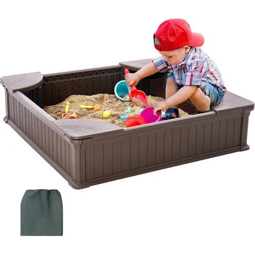 Sandkasten Quadrat - 1235x1235x315mm - Sandgrube für Kinder 3-12 Jahre - Outdoor Spielzeug - Sicherheitsspielplatz