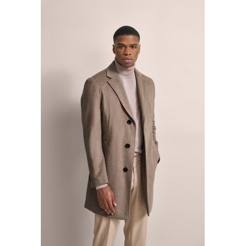 Kurzmantel BUGATTI, Herren, Gr. 50, beige, 60% Wolle, 35% Polyester, 5% sonstige Faser, unifarben, elegant, slim fit, Langarm gerader Abschluss, Mäntel, mit Reverskragen