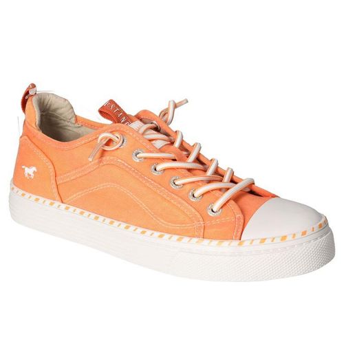 Slip-On Sneaker MUSTANG SHOES, Damen, Gr. 37, orange, Textil, casual, Schuhe, Slipper, Schlupfschuh, Freizeitschuh mit farbiger Sohleneinfassung