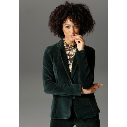 Jackenblazer ANISTON CASUAL, Damen, Gr. 36, grün (tannengrün), Cord, Obermaterial: 67% Baumwolle, 28% Polyester, 5% Elasthan, unifarben, leicht glänzend, Strukturmuster, modisch, figurumspielend hüftlang, Langarm, Blazer, mit Reverskragen