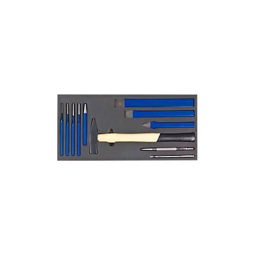 ADB Hammer/Meißel-Set, 11-teilig, Schaumstoffeinlage L 400 x B 190 x H 35 mm, blau/schwarz