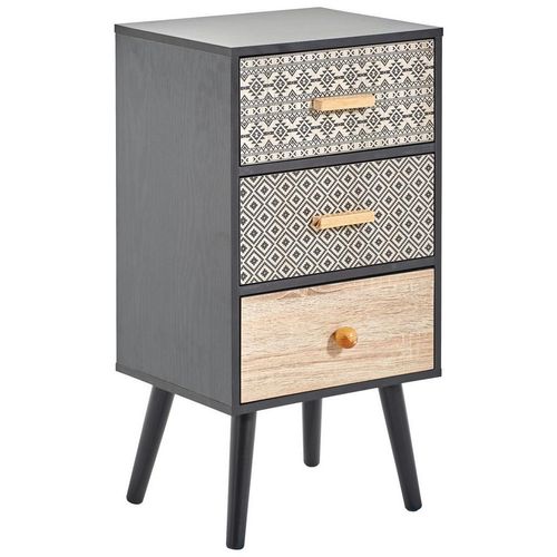 Carryhome Nachtschrank , Mehrfarbig, Schwarz , Holz , Kiefer , massiv , 3 Schubladen , 35x65x29 cm , Schlafzimmer, Nachttische