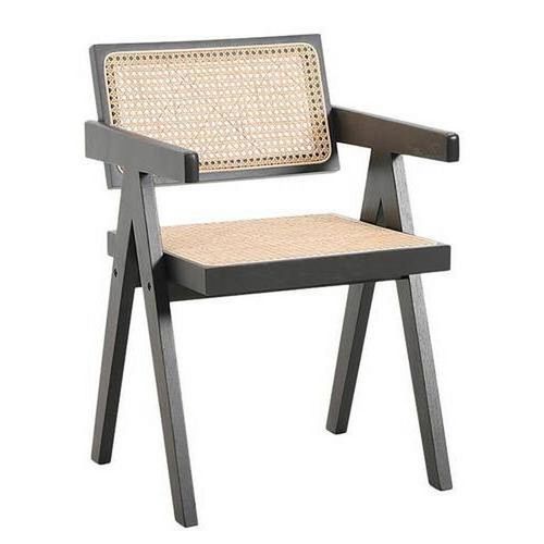 Armlehnstuhl , Natur, Schwarz , Holz , Eiche, Rattan , massiv , eckig , 51x78x53 cm , Esszimmer, Stühle, Esszimmerstühle, Armlehnenstühle