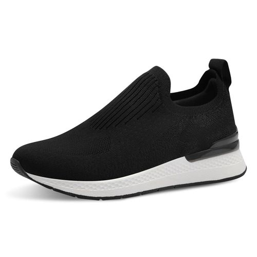 Slip-On Sneaker TAMARIS, Damen, Gr. 40, schwarz, Textil, sportlich, Schuhe, Keilsneaker, Slipper, Freizeitschuh, Halbschuh mit T-Logoschriftzug