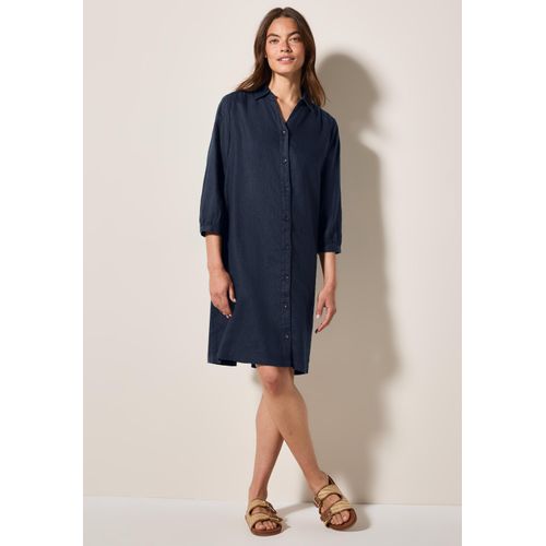 Blusenkleid CECIL, Damen, Gr. L (42), US-Größen, blau (universal blau), Stoff, 100% Leinen, unifarben, casual, comfort fit knielang, V-Ausschnitt, 3/4-Ärmel Bündchen, Kleider, knielang