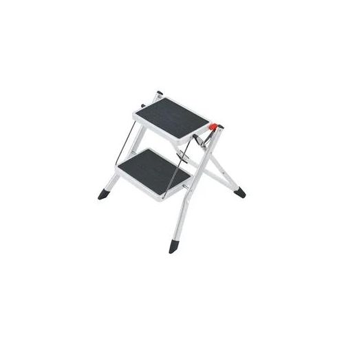 Hailo MK60 Mini Stahl-Klapptritt Standardline mit 2 Stufen in weiss, Klappsicherung & Anti-Rutsch