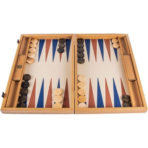 Leatherette Champagne Beige Backgammon Spiel - mit Blau Braun - 48x30cm