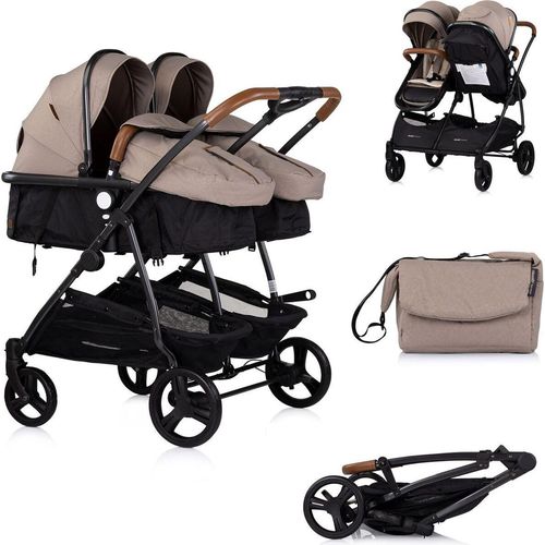 Chipolino Geschwisterkinderwagen Duo Smart klappbar umbaubar verstellbar Fußsack braun schwarz