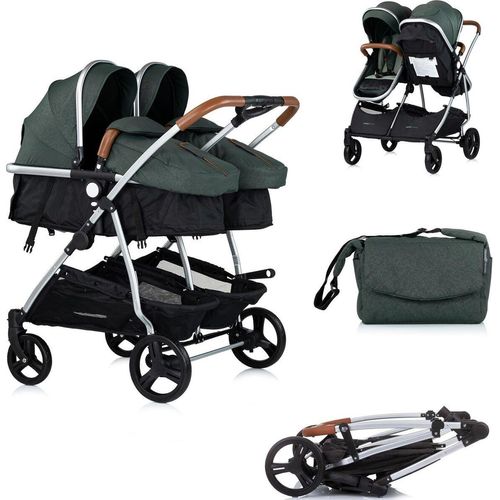 Chipolino Geschwisterkinderwagen Duo Smart klappbar umbaubar verstellbar Fußsack tannengrün