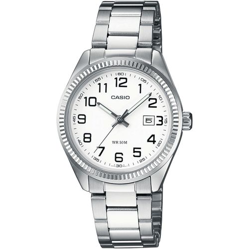 Quarzuhr, silber (edelstahlfarben, weiß, schwarz), CASIO TIMELESS COLLECTION, Armbanduhren, Damen, Armbanduhr, Damenuhr, analog, Datum, Edelstahlarmband