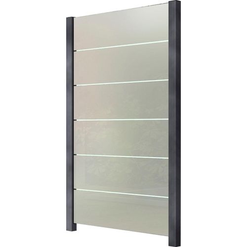Zaun STAKET PRO, grau, H:188cm L:122cm, Aluminium, Glas, Zaunelemente, Glaszaun, Gesamtlänge: 1,22 m, 2 Pfosten