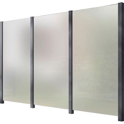 Zaun STAKET PRO, grau, H:188cm L:336cm, Aluminium, Glas, Zaunelemente, Glaszaun, Gesamtlänge: 3,36 m, 4 Pfosten