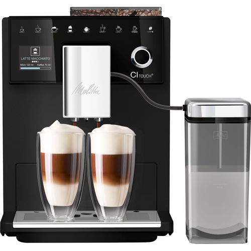 MELITTA Kaffeevollautomat "CI Touch F630-111", schwarz (frosted schwarz), B:25,5cm H:35,2cm T:47,5cm, Kaffeevollautomaten, silber, 10 Kaffeerezepte, 2-Kammern-Bohnenbehäl., One Touch Bedienung