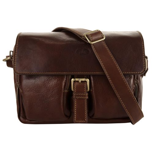 Umhängetasche PIKÉ, Damen, Gr. B/H/T: 26cm x 19cm x 12cm onesize, braun, Leder, glänzend, Taschen, echt Leder, Made in Italy