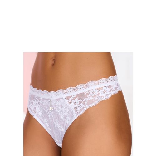 String LASCANA, Damen, Gr. 32/34, weiß, Spitze, Obermaterial: 50% Polyamid, 30% Polyester, 20% Elasthan, Unterhosen, aus edler Stickereispitze und seitlichen Jacquardspitzeneinsätzen