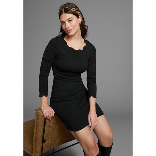Strickkleid LAURA SCOTT, Damen, Gr. 42, N-Gr, schwarz, Strick, Obermaterial: 70% Viskose, 30% Polyamid, feminin, figurbetont mini, Rundhals, Langarm, Kleider, kurzes Kleid, figurbetont, aus Viskosemischung, langärmlig