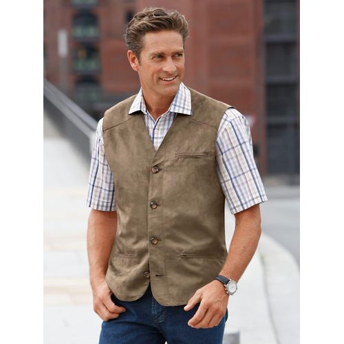 Lederimitatweste MARCO DONATI, Herren, Gr. 52, grau (taupe), 100% Polyester, unifarben, Westen