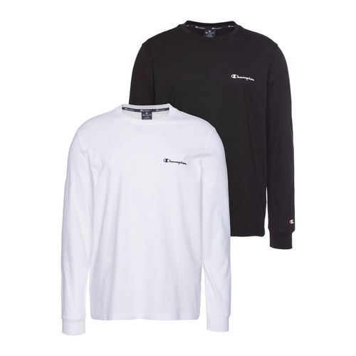 Langarmshirt CHAMPION, Herren, Gr. 4XL (58), schwarz-weiß (weiß, schwarz), Obermaterial: 100% Baumwolle, sportlich, Basic schmal hüftlang, Rundhals, Langarm, Shirts