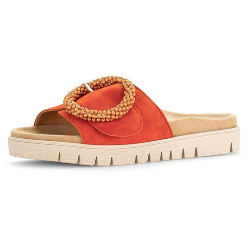 Pantolette GABOR, Damen, Gr. 41, orange, Ziegenveloursleder, modisch, Schuhe, Plateau, Sommerschuh, Schlappen mit Zierperlen an der Zierschnalle
