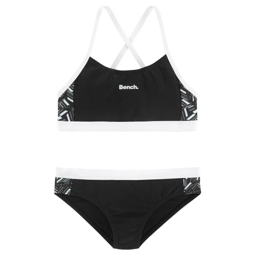 Bustier-Bikini BENCH., Kinder, Gr. 170/176, N-Gr, schwarz-weiß (schwarz, weiß), Polyamid, unifarben mit Farbeinsatz, Bikini-Sets, mit geometrische bedruckten Einsätzen
