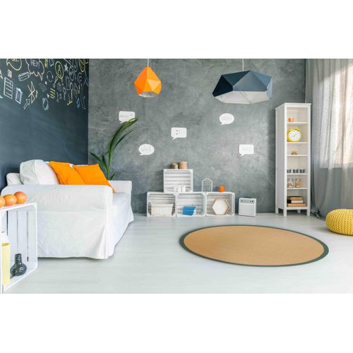 Sisalteppich CARPETFINE "Sisal", grün, H:5mm Ø:80cm, Sisal, Teppiche, Sisalteppich, mit farbiger Bordüre, Anti-Rutsch Rückseite