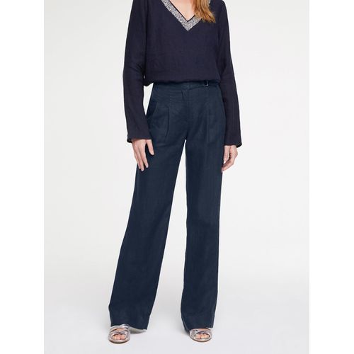 Leinenhose HEINE, Damen, Gr. 44, Normalgrößen, blau (nachtblau), 100% Leinen, unifarben, lang, Hosen
